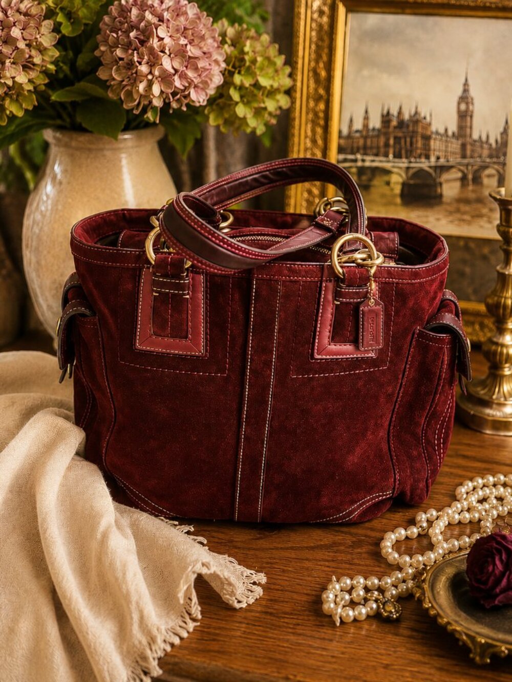 Vintage Coach Soho Burgundy Suede Satchel Bag Y2K Quiet Luxury Rare